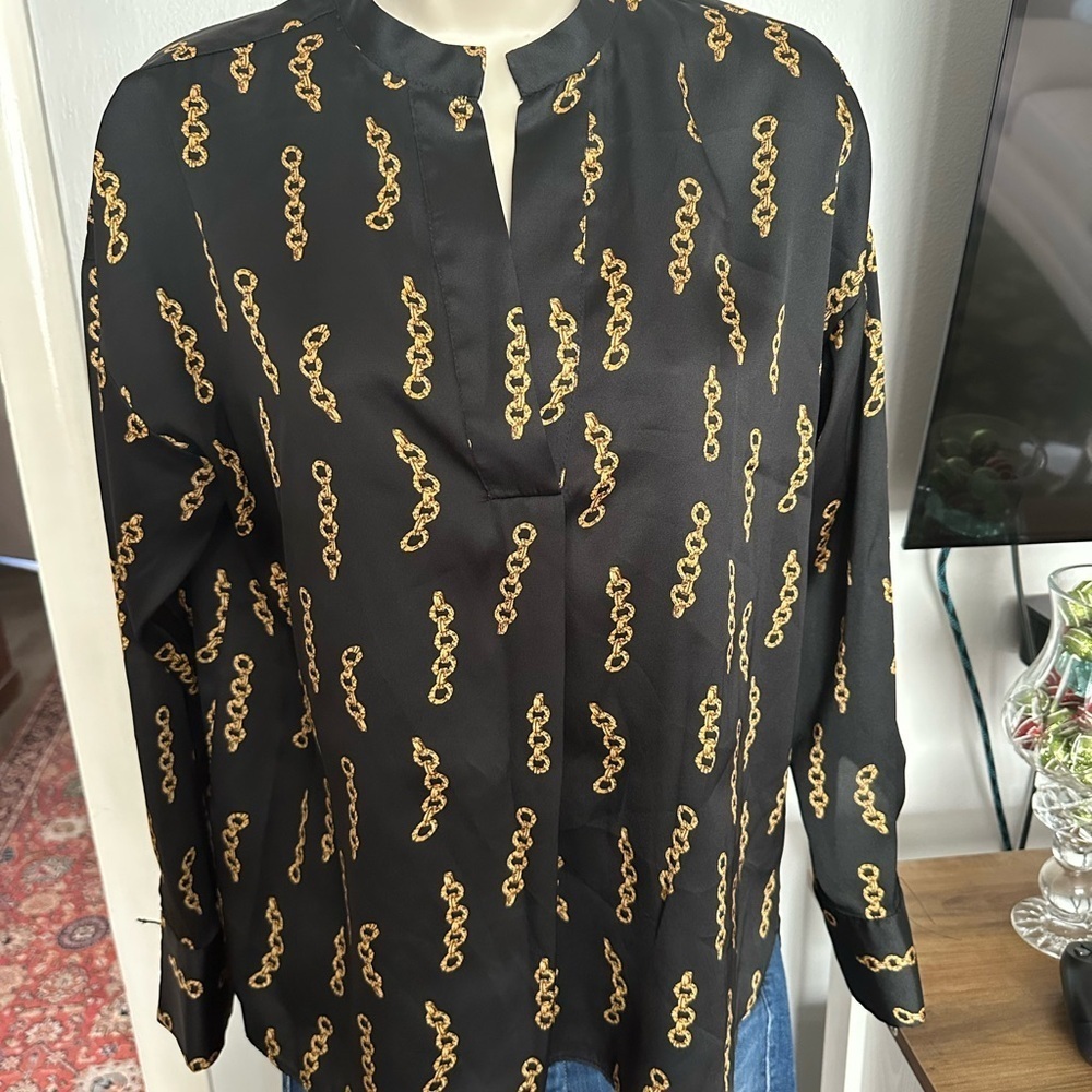 Zara Black and Gold Chain Pattern women Shirt size small